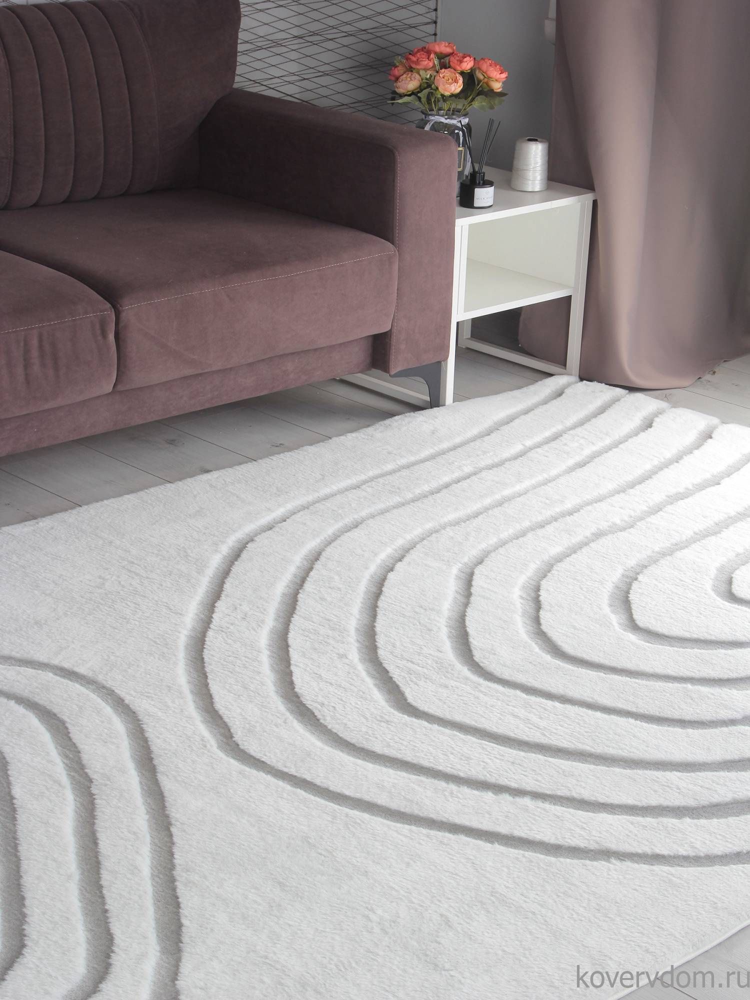 Ковер из искусственного меха RABBIT CARVING PX4002 CREAM / GREY